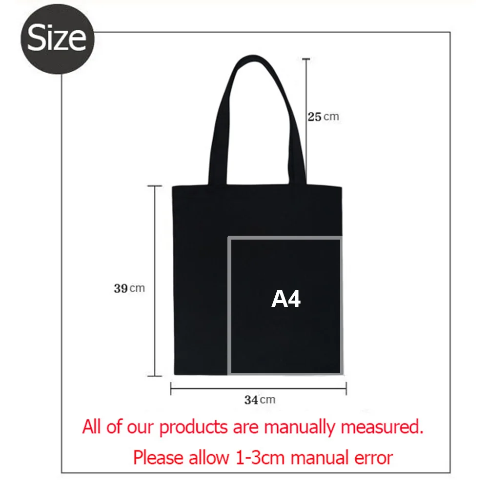 Russian Letter Reusable Shopping Bag Canvas Tote Bag with Inscriptions Black Foldable Bag Student Book Bag Eco Shoulder Bags