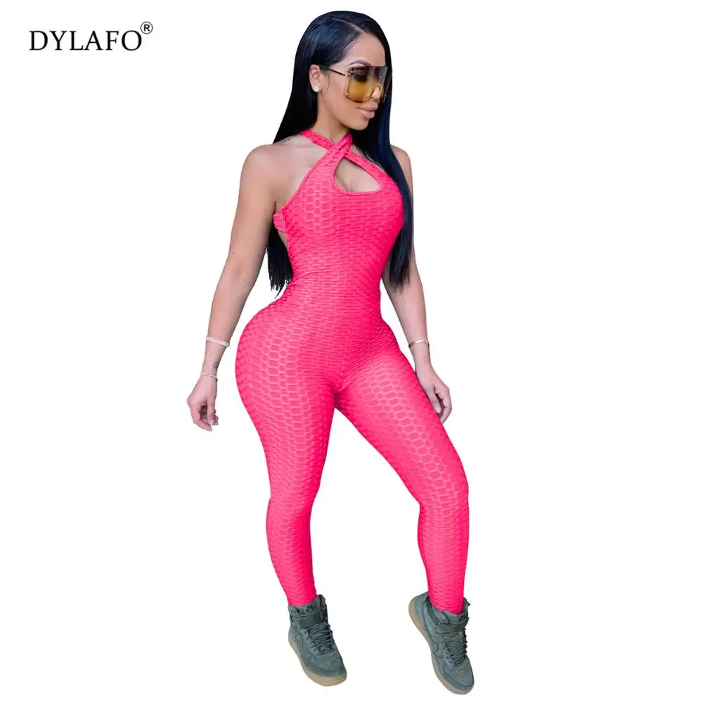 Cross Perban Olahraga Jumpsuit Pakaian Olahraga Seksi Tanpa Lengan Solid Bodysuit Backless Kasual Kebugaran Wanita Panjang Jumpsuit Pakaian Latihan Yg Hangat