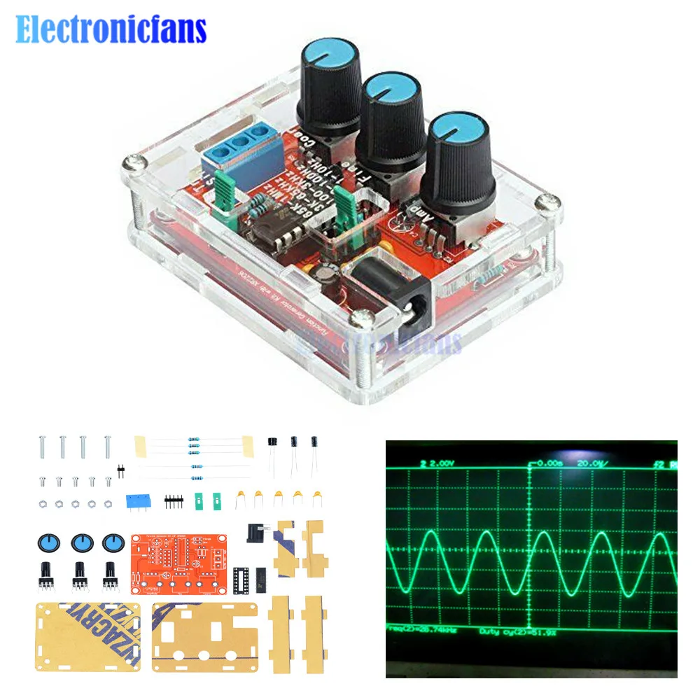 1Hz-1MHz XR2206 Function Generator Kit Square Wave Signal Generator Module Adjustable Frequency Pulse with Cover Box Protect DIY