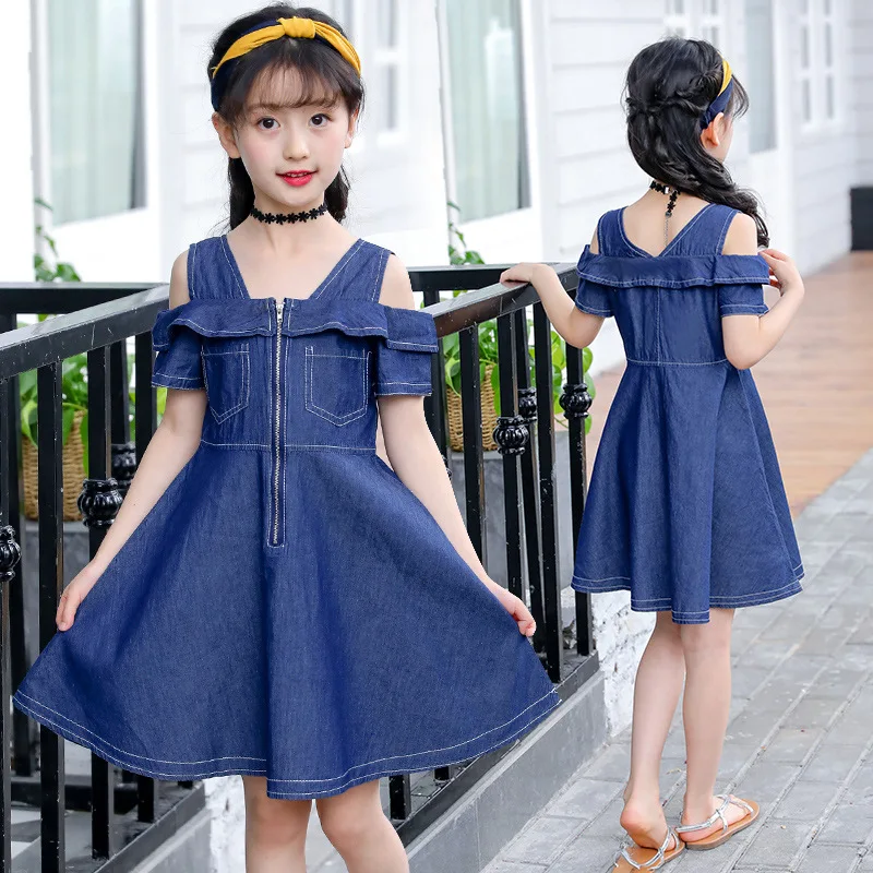 

Children Dresses For Girls Fashion Denim Dress Girls Summer Strapless Dress Child Denim Girls Clothes 4 5 6 7 8 9 10 11 12 Years