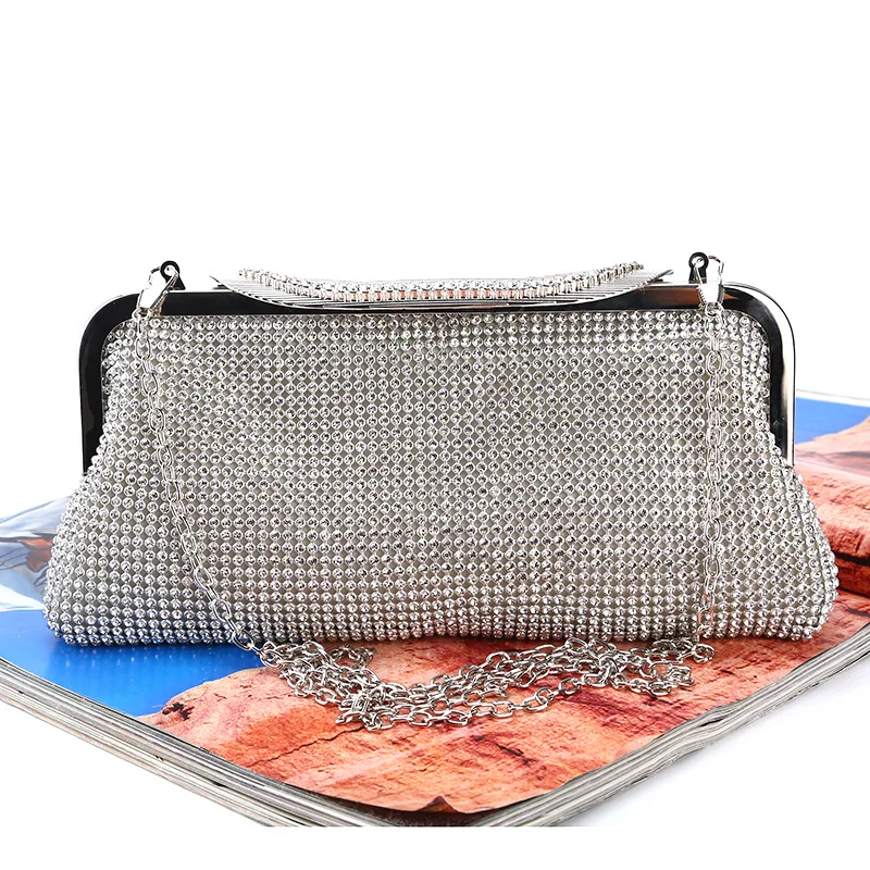 Solid Satin Rhinestone Hobos Evening Bags Female Shinny Clutches Small Handbags Fashion Ladies Wedding Banquet Purse Designer