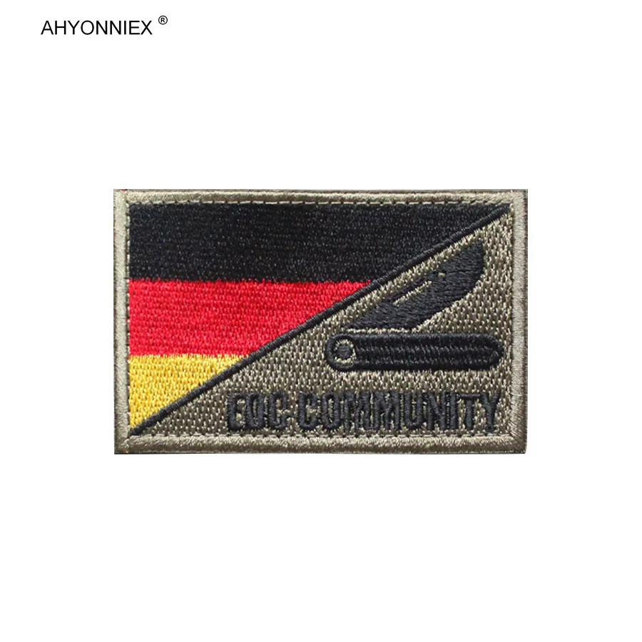 AHYONNIEX 1 PC Germany Embroidery Flag Patch Hook Devil Felt Morale Pack With Sticker Badge Armband Military Tactical DIY