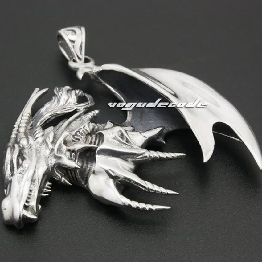 

Huge Flying Dragon 925 Sterling Silver Mens Biker Rocker Punk Pendant 8B007