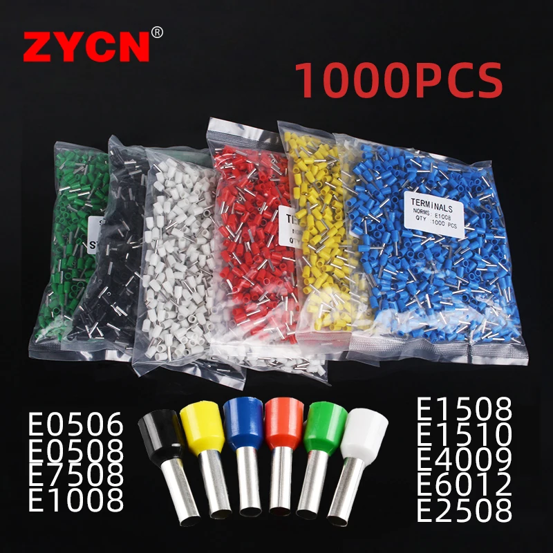 1000pcs E0508 Insulated Ferrules Terminal Block Cord End Wire Connector VE7508 E4009 Electrical Crimp Tubular Cold Press Tube