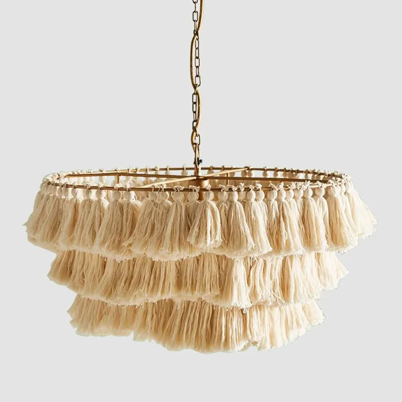 Nordic Cotton Tassel Chandelier Designer Creative Bohemian Pendant Lights Lustres Pendentes for Living Room Bedroom Pendant Lamp