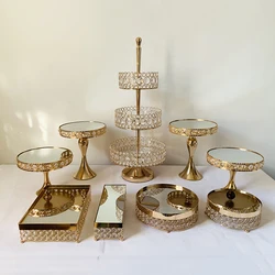 1-11pcs Rectangular Mirror-Top Cake Stand Risers Dessert Tray Set (Gold) 3 tiers cupcake stand