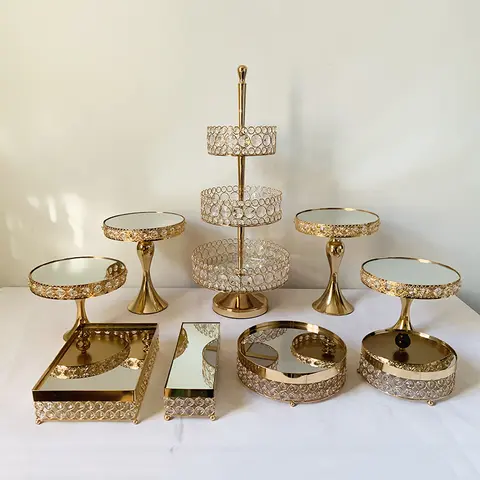 직사각형 미러 탑 케이크 스탠드 라이저, 디저트 트레이 세트 (골드), 3 단 컵케이크 스탠드, 1-11 개