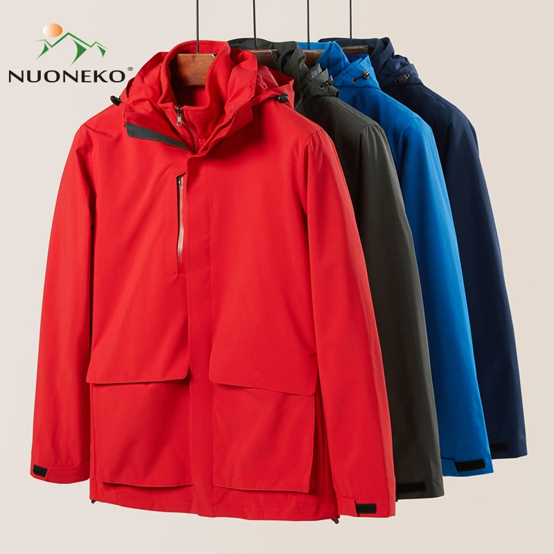 NUONEKO Men Women Winter Two Piece Suit Fleece Jacket Fishing Hiking Climbing Tourism Skiing Clothes Windproof Outerwear JK03