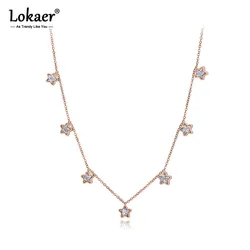 Lokaer Trendy Bohemia Stainless Steel CZ Crystal Love Star Choker Necklaces For Women Girls Chic Charm Pendant Necklace N19204