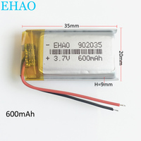 EHAO 902035 3.7V 600mAh Lithium Polymer LiPo Rechargeable Battery Replace cells For Mp3 DIY PAD DVD E-book bluetooth headset