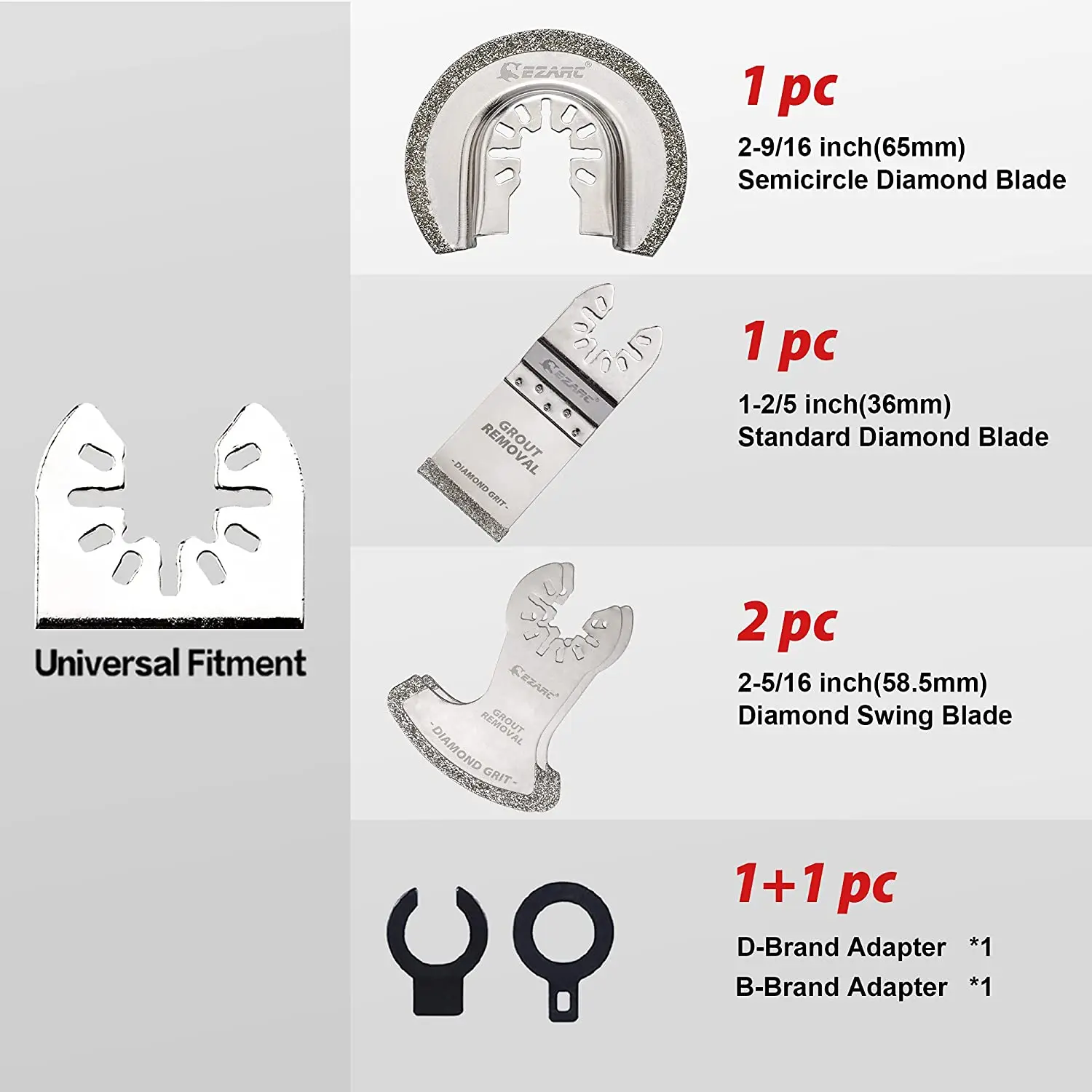 EZARC 4PCS Diamond Oscillating Tool Blade Set, Multi Tool Mortar Cutting Saw Blades Precise for Grout Removal, Soft Tile Cut