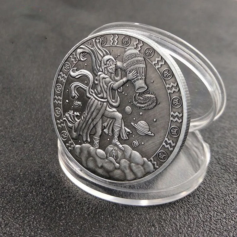 Twelve Constellation Zodiac Silver Commemorative Coins Euro Astrology Aquarius Tarot Wishing Sun God Lucky Love Souvenir Medals