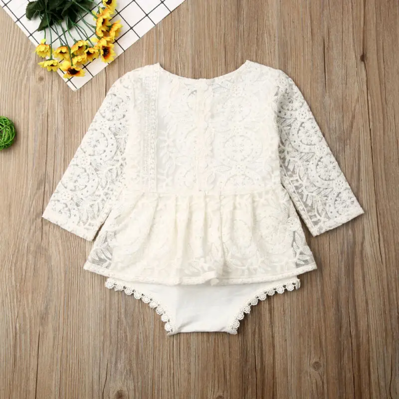 Newborn Infant Baby Girls Long Sleeve Lace Tutu Dress Bodysuit Outfits Cute Lovely Girls One Piece Clothes