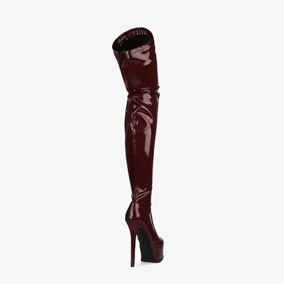 Autumn Winter Shiny Leather Stiletto Heels waterproof Platform Over The Knee Boots Stretch Crotch Shoes Woman Sexy Botines Mujer