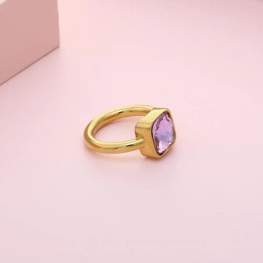 KALEN Fashion Square Colourful Glass Crystal Rings For Women Gold Color Stainless Steel Wedding Bands Femme Anillos Jewelry