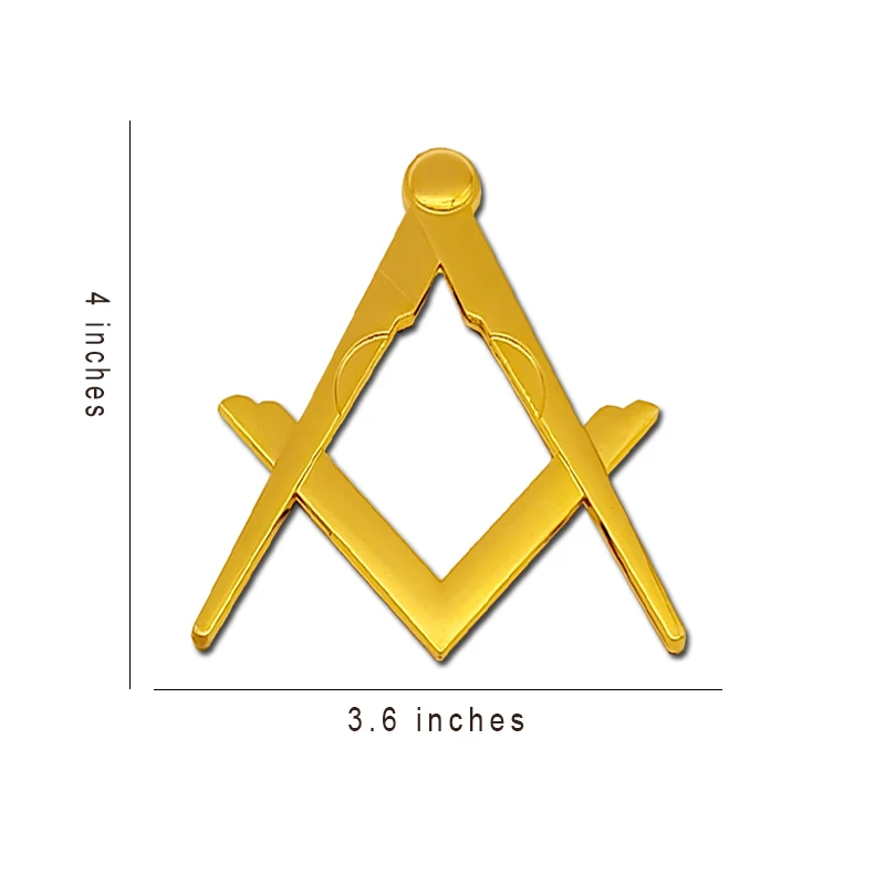 Masonic Master Mason Square & Compass Cut Out Car Auto Emblem Gold Metal