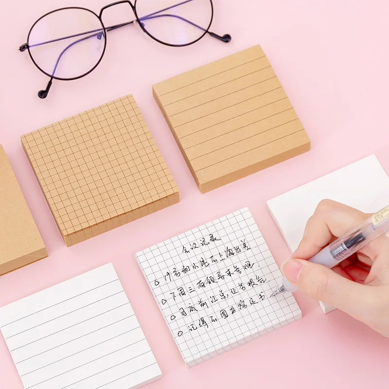Linha Em Branco Kraft Note Book Memo Pad Sticky Notes Mensagem Estudante Xadrez