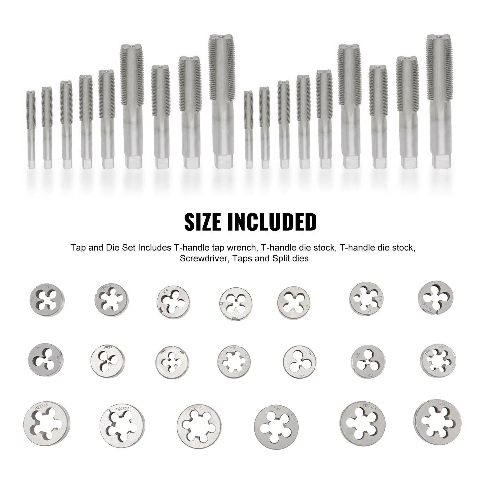 VEVOR 60 PCS Set di maschi e matrici strumento di filettatura manuale in acciaio al carbonio con chiave per cacciavite con calibro a vite per la lavorazione dei metalli del modulo