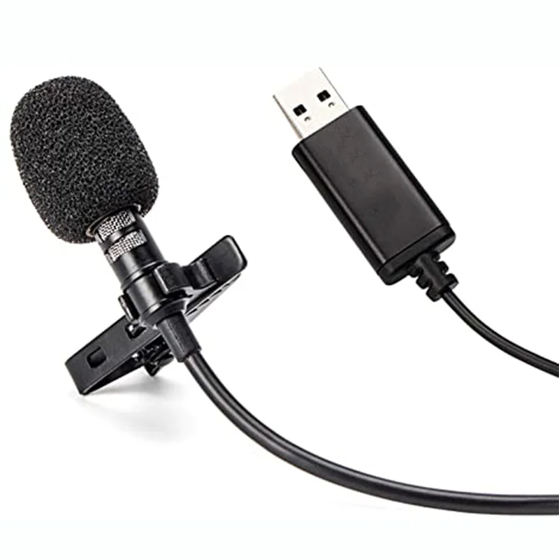 Microfone de lapela usb com presilha, 2m, para pc, computador, laptop, voz, streaming, gravação, estúdio, vídeo, jogos