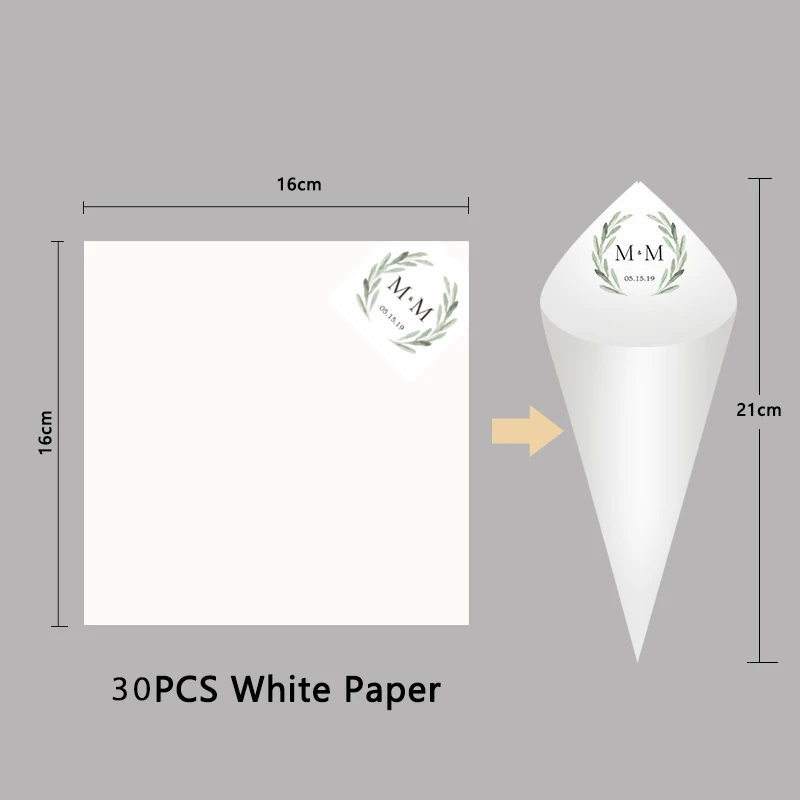 30 sztuk spersonalizowanych szyszek ślubnych, rozmiar białego papieru 16x16 cm, nazwa własna data konfetti rzuć szyszki na przyjęcie weselne