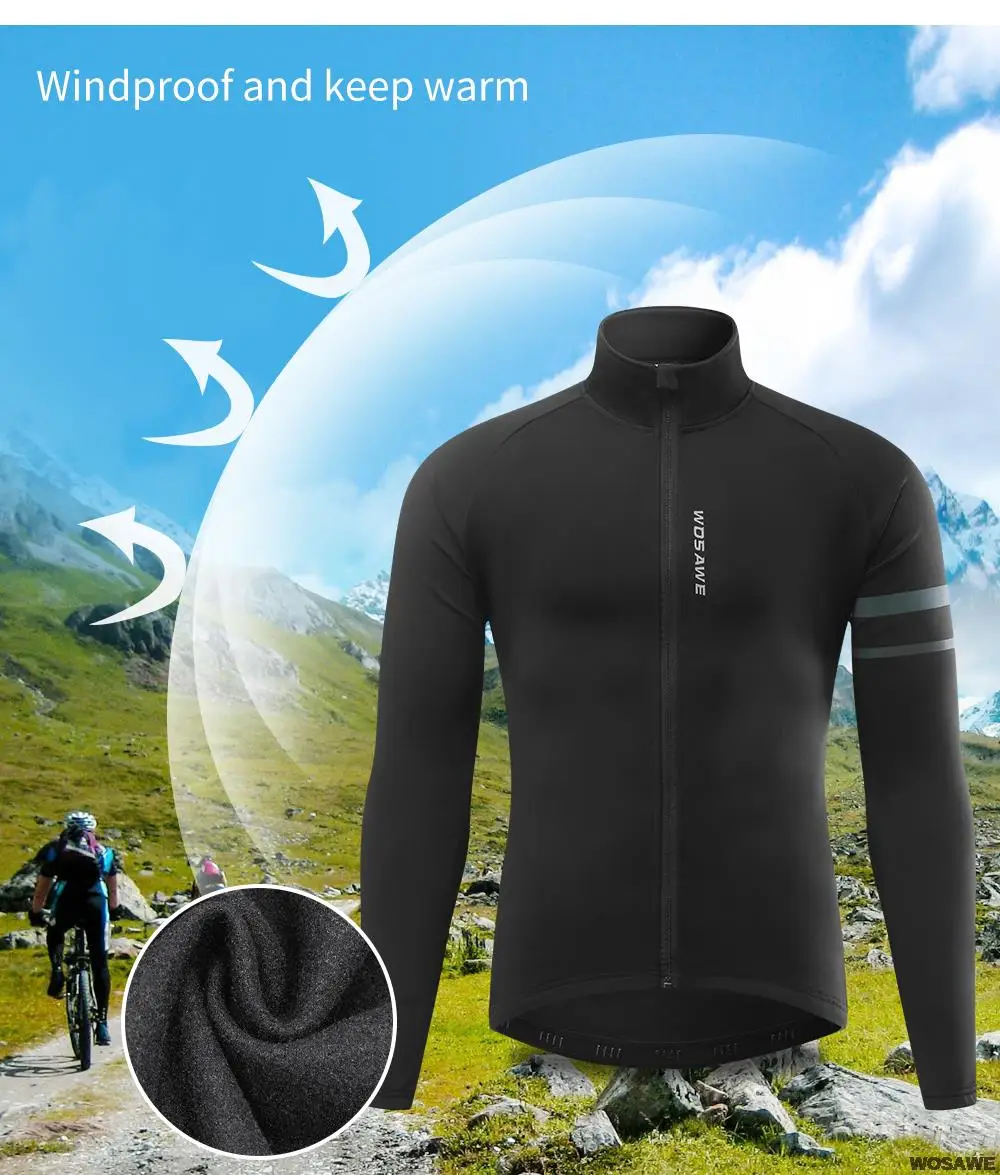 WOSAWE Herren Thermo-Winter-Fahrradjacke, Fleece-Futter, Langarm-Jersey, winddicht, Laufen, Reiten, Ciclismo, Fahrradbekleidung – Detail 4