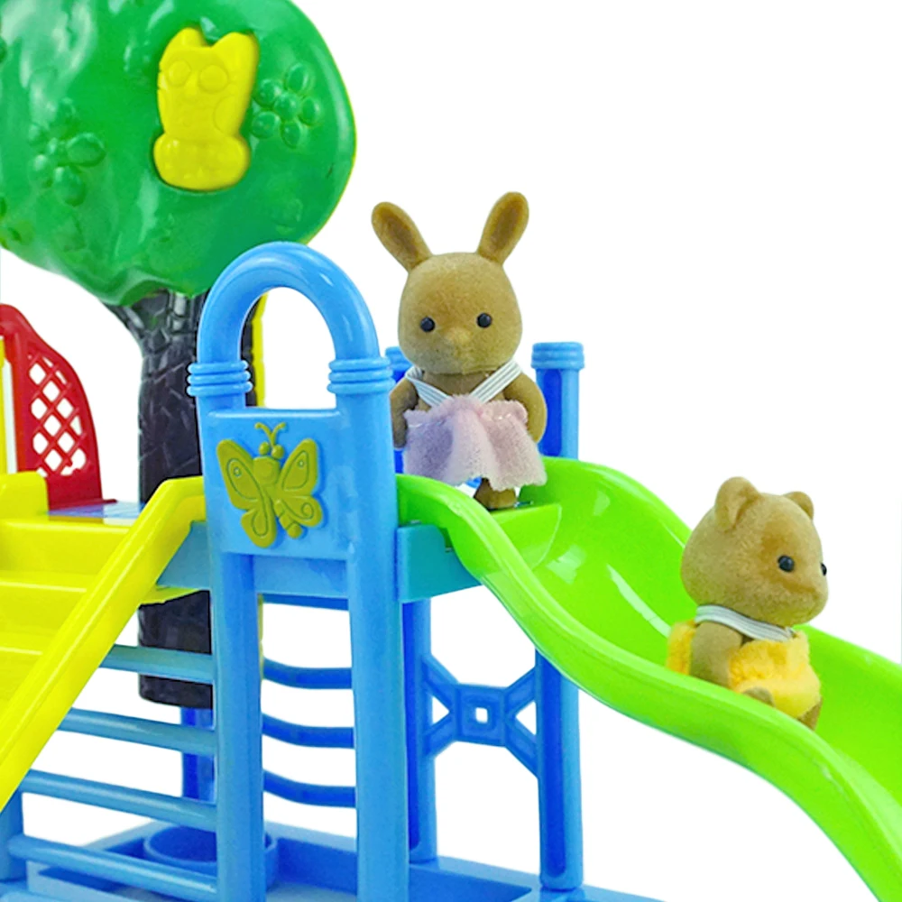 Forest Family Playground 1:12 Brown Bear Rabbit Panda Dollhouse Miniature Scene Slide Seesaw Swing Doll House Girl Toy Gift