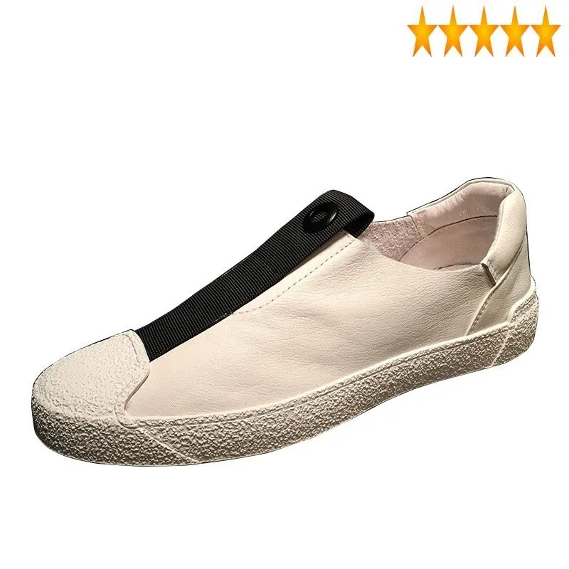 Leather Mens Summer Luxury Genuine White Brand Casual Slip-On Shoes 2021 Breathable Comfortable Soft Korean Man Footwear