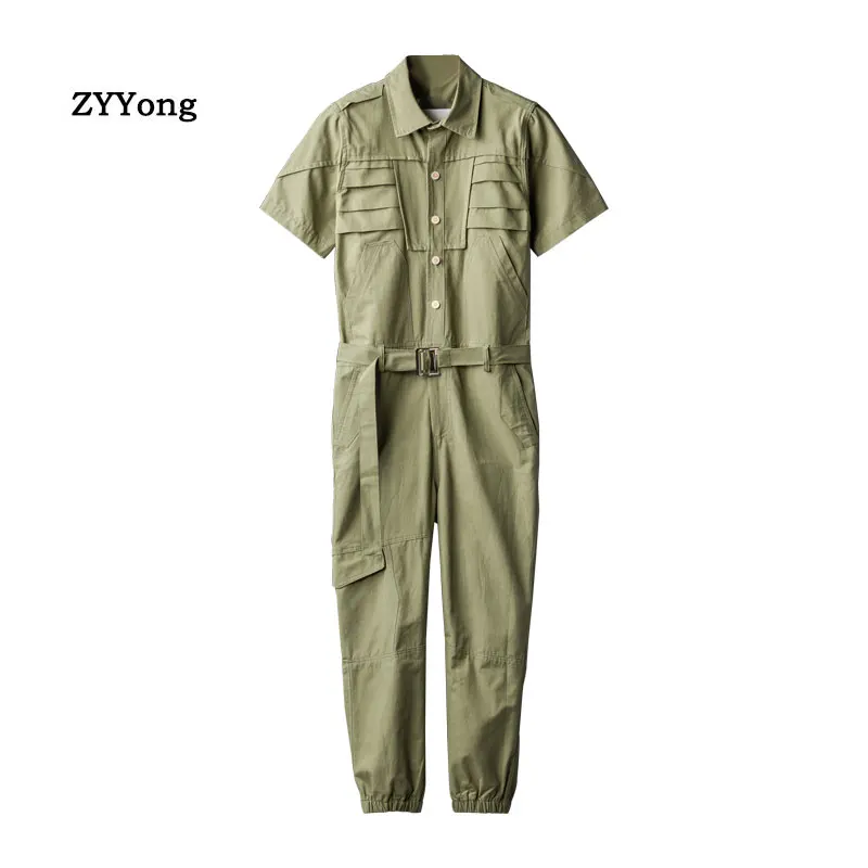 ZYYong Summer New Men's Short Sleeve Jumpsuit Lapel Slim Fit Hip Hop Men's Overalls Joggers Streetwear Casual Men's Pants