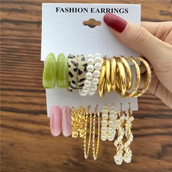 Vintage Geometric Hoop Earrings Set for Women Statement Fashion Charm Gold Color Circle Hoop Earrings Brincos 2024 Trend Jewelry