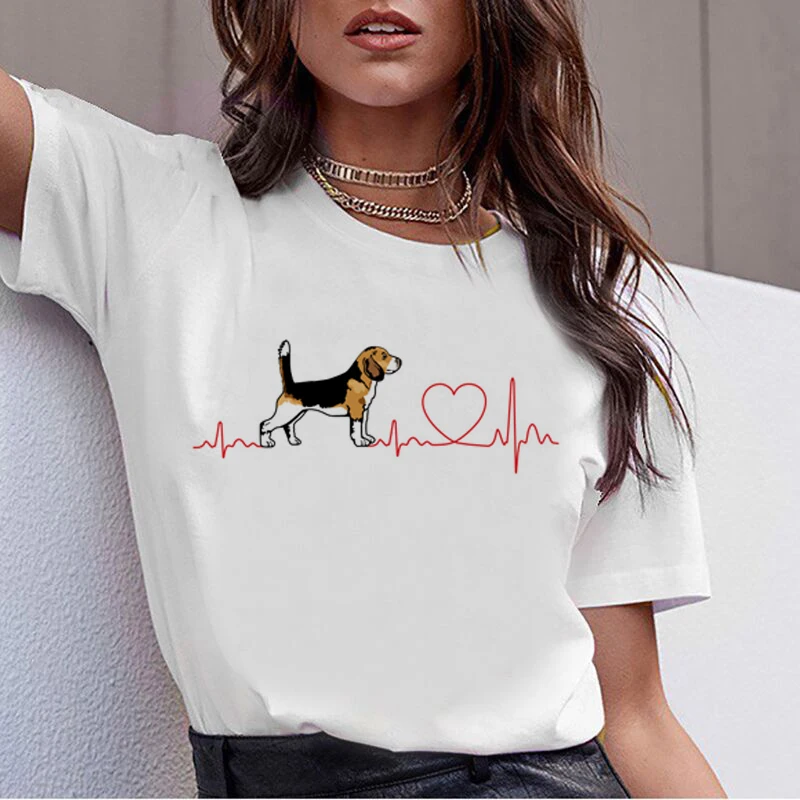 

Korean Clothes Beagle Love Ekg T Shirt Women Novelty Design Tee Shirt Femme White Casual Tshirt Female Harajuku T Shirt