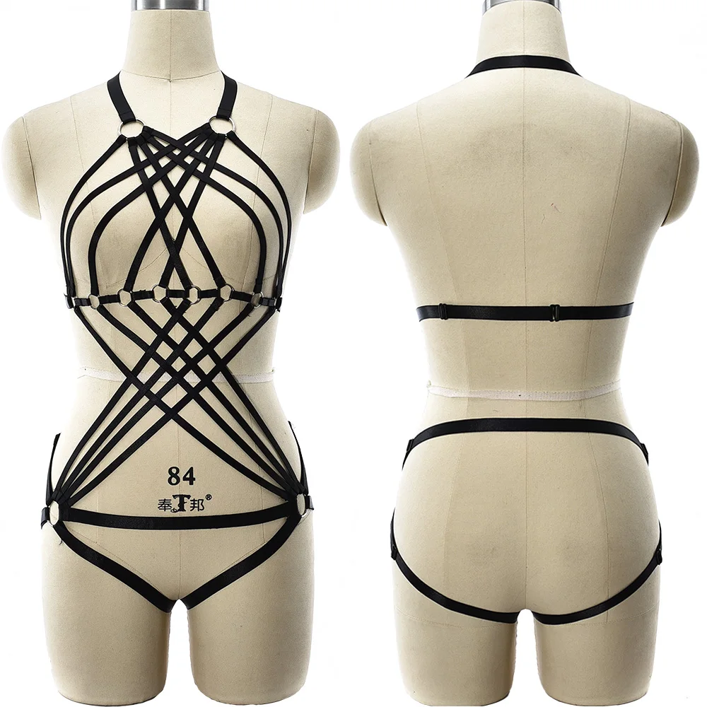 

JLX.HARNESS Hollow Bodysuit Black Cross Bondage Sexy Lingerie Harness Belt Women Body Cage Elastic Adjustable Body Harness Bra