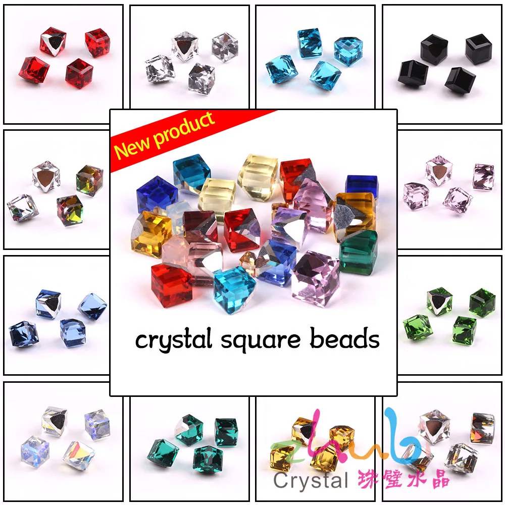 Austrian Crystal Square Beads 6/8mm Glass Cube Cut Faceted With No Hole Crystals Rhinestones For DIY Making Handmade Ring Earing