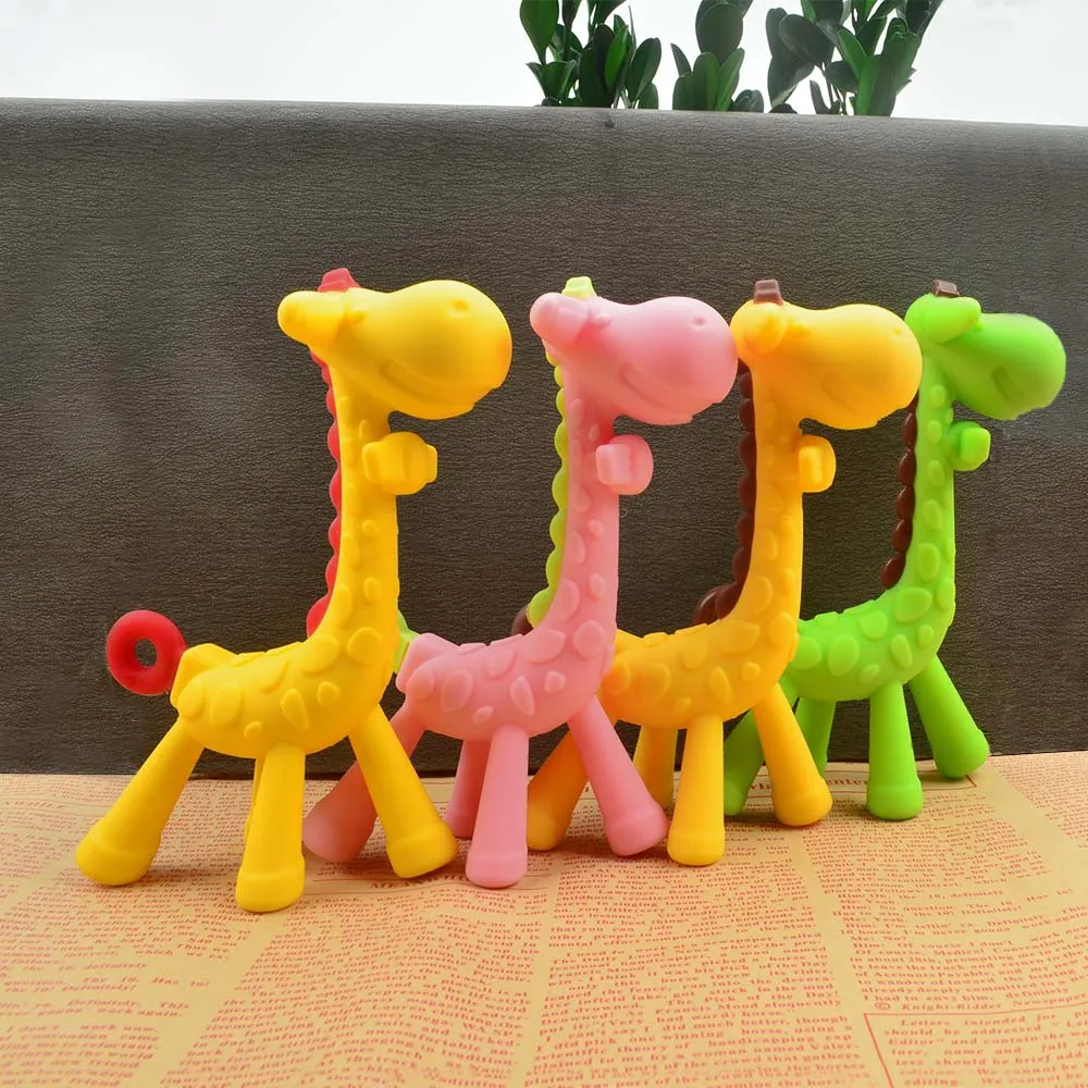 1pc silicone girafa bebê mordedor animal recém-nascido dentição brinquedo crianças cuidados orgânico presente de enfermagem bpa livre chupeta corrente acessórios