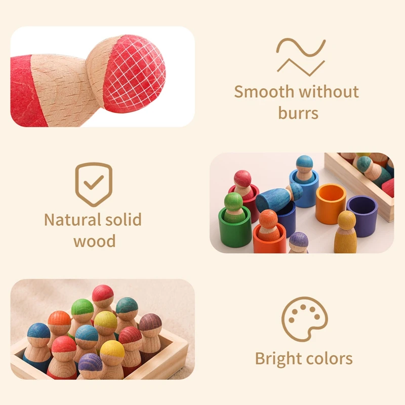 1Set Houten Regenboog Blokken Schurk Montessori Regenboog Bouwsteen Pop Speelgoed Creatieve Kleur Cognitieve Spel Voor Kinderen Gift