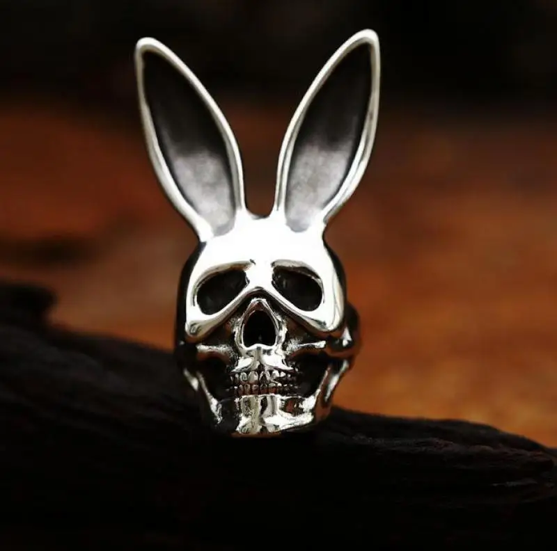 Retro Mens Ring Personality Funny Rabbit Ears Mask Skull Punk Hip Hop Rap Street Dance Jewelry