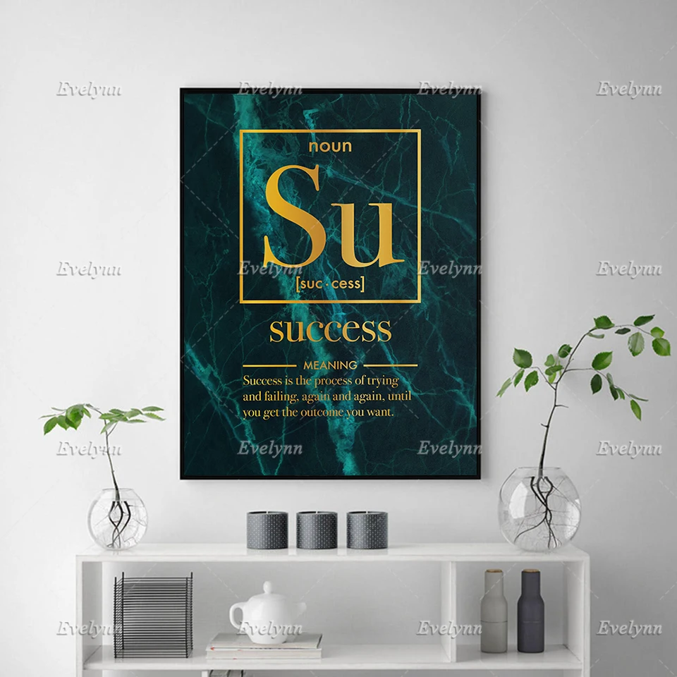 Success Definition Marble Oil Painting Posters and Prints on Canvas Motivational Wall Art Pictures Office Decor Floating Frame