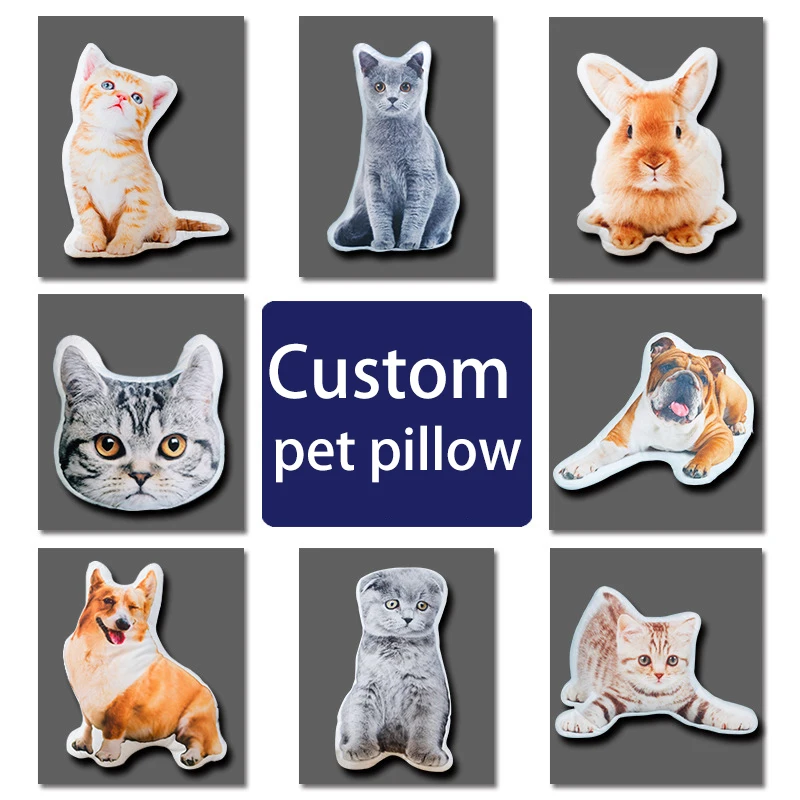 Custom 3D Pet Animals Pillow Dog Cat Cushion Plush Toys Dolls Stuffed Animal Pillow Sofa Decorative Creative Birthday Gift