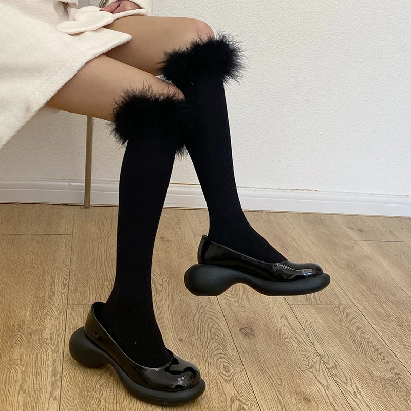 

New Feather Long Socks Women JK High Knee Socks Female Lolita Cotton Stockings Leg Girls Streetwear Dress Calcetine mujer