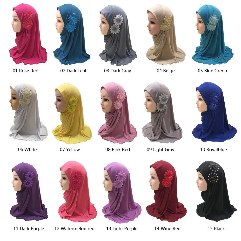 แฟชั่นเด็กเล็กเด็กผู้หญิงมุสลิม Hijab อิสลามอาหรับผ้าพันคอผ้าคลุมไหล่ดอกไม้ Headscarf หมวกหัว Ramadan ฝาครอบสวดมนต์อุปกรณ์เสริม2-6Y