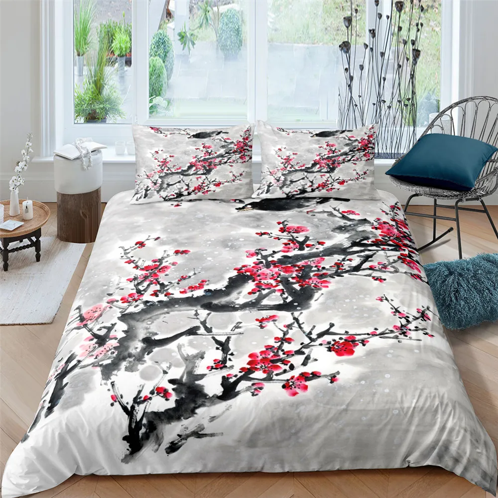 Flower Duvet Cover Set Cherry Blossoms Bedding Set With Pillowcase 2/3pcs Quilt Cover Home Textiles Floral Bedclothe Bed Sets