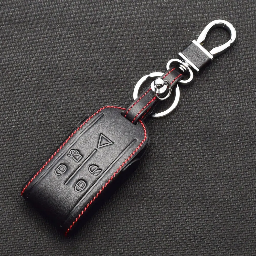 ATOBABI Leder-Autoschlüsseletui für Jaguar XF XK XJ8 XK R 2010 2011 2012 2013 5 Tasten Smart Fernbedienung Anhänger Schutzabdeckung – Detail 4