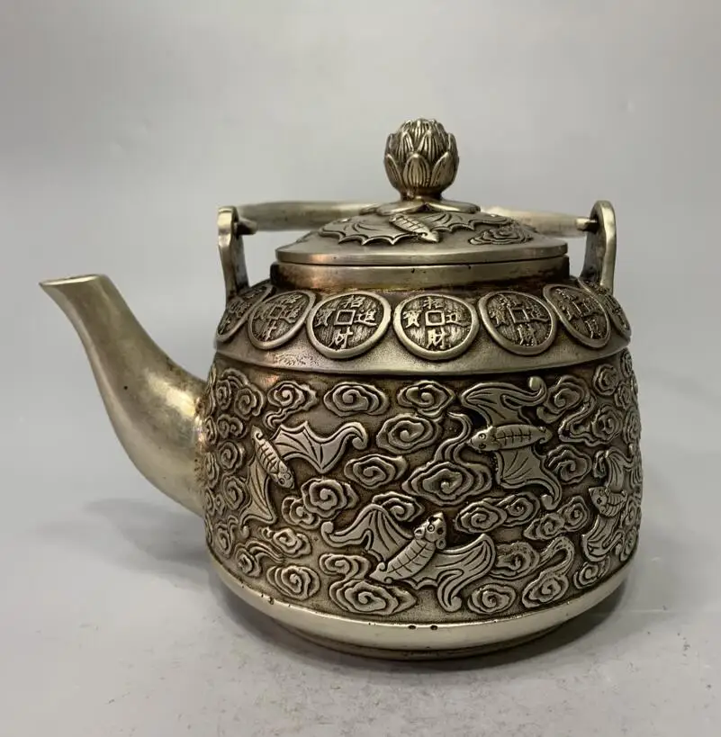 China White copper archaize recruit wealth bat teapot crafts statue