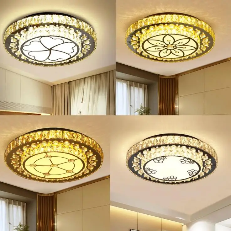 

Bedroom ceiling lamp LED crystal round lamp intelligent dimming warm wedding room lighting household hotel room lamps