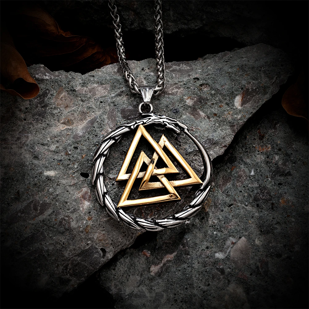 Vintage Norse Mythology Dragon Necklaces Men Punk Stainless Steel Vikings Rune Triangle Pendant Amulet Scandinavian Jewelry Gift