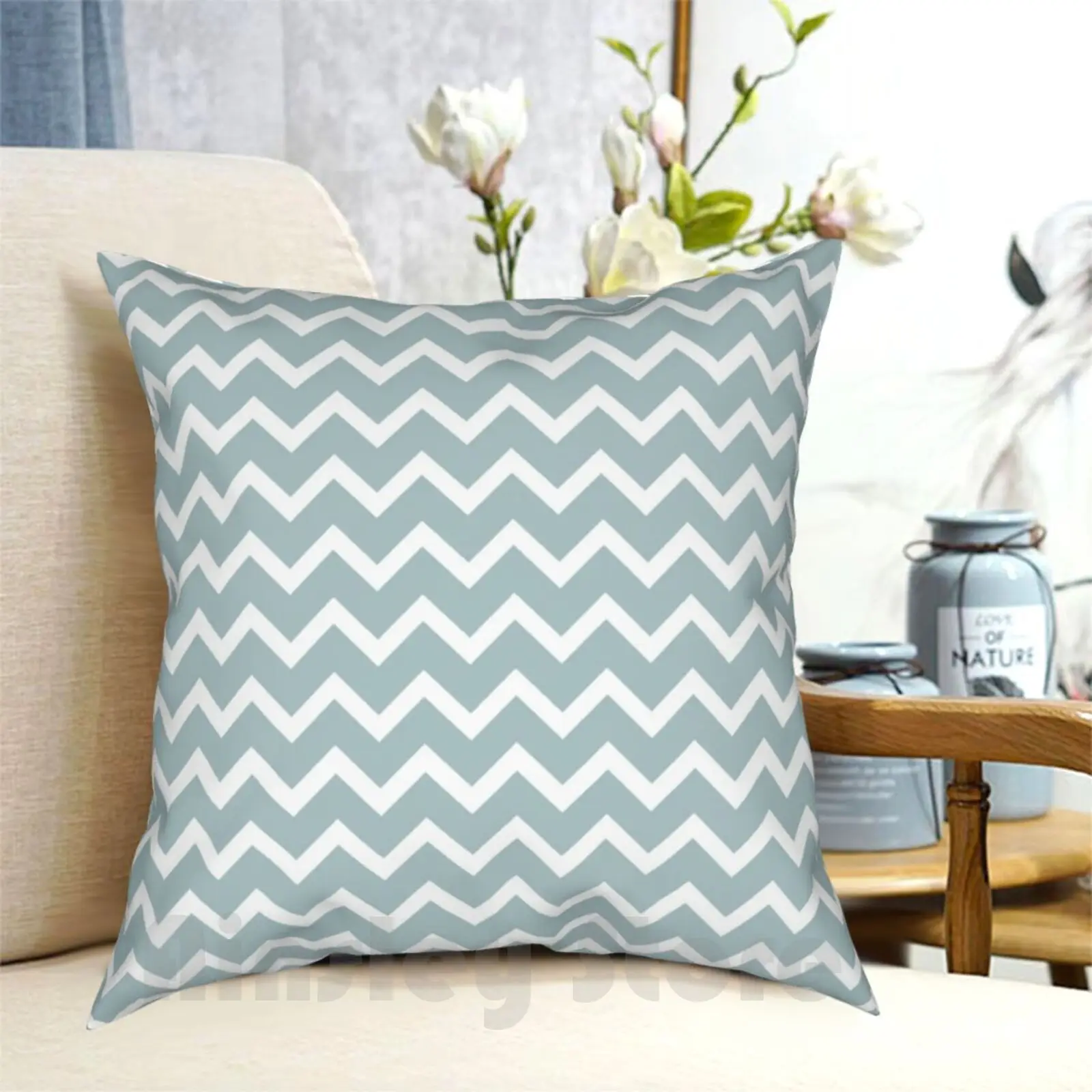 Duck Egg Blue Wavy Lines Pillow Case Printed Home Soft Throw Pillow Duck Egg Blue Duck Egg Blue Green Blue And White