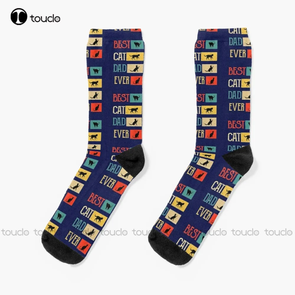 Retro Best Cat Dad Ever  Socks Running Socks Personalized Custom Unisex Adult Teen Youth Socks 360° Digital Print Christmas Gift