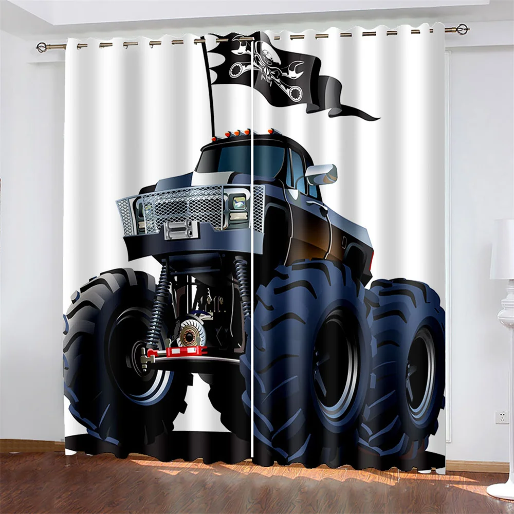 Off-road Racing  Printing Woven Curtains Bedroom Blackout Curtains with Two Independent Curtains on The Left and Right