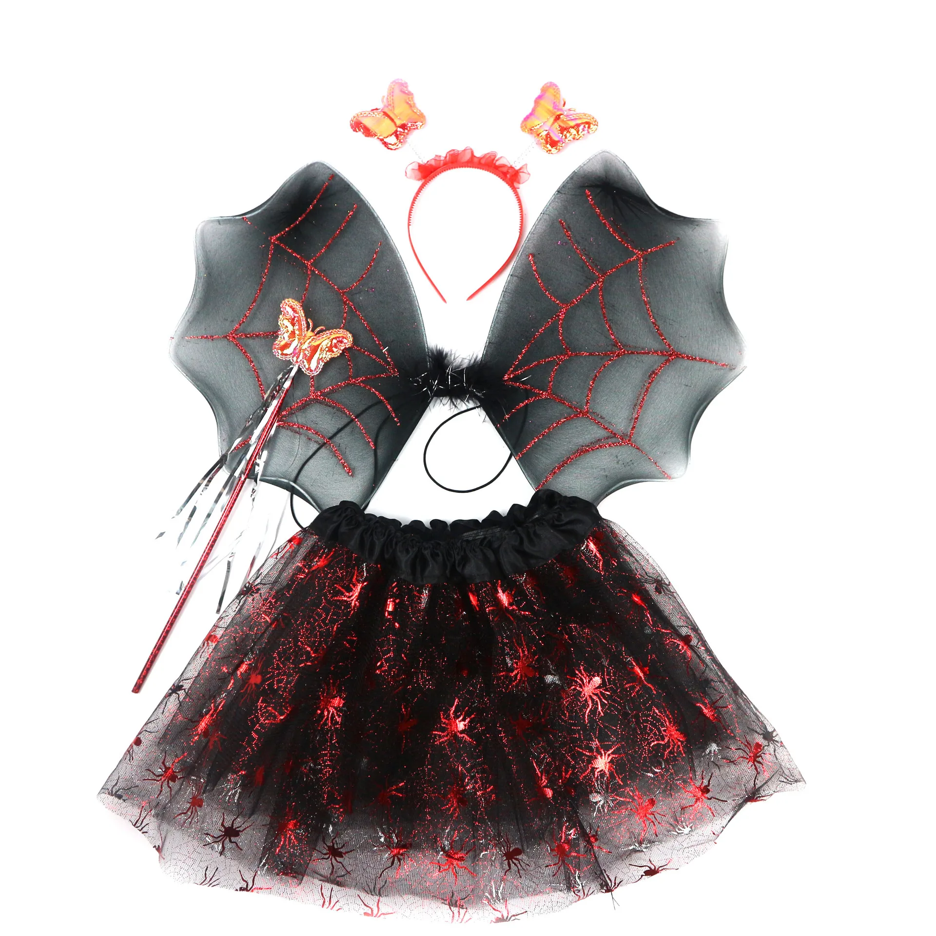 Christmas red purple spider skirt wings TUTU girls headband  suit mesh wing magic wand   Cosplay Halloween