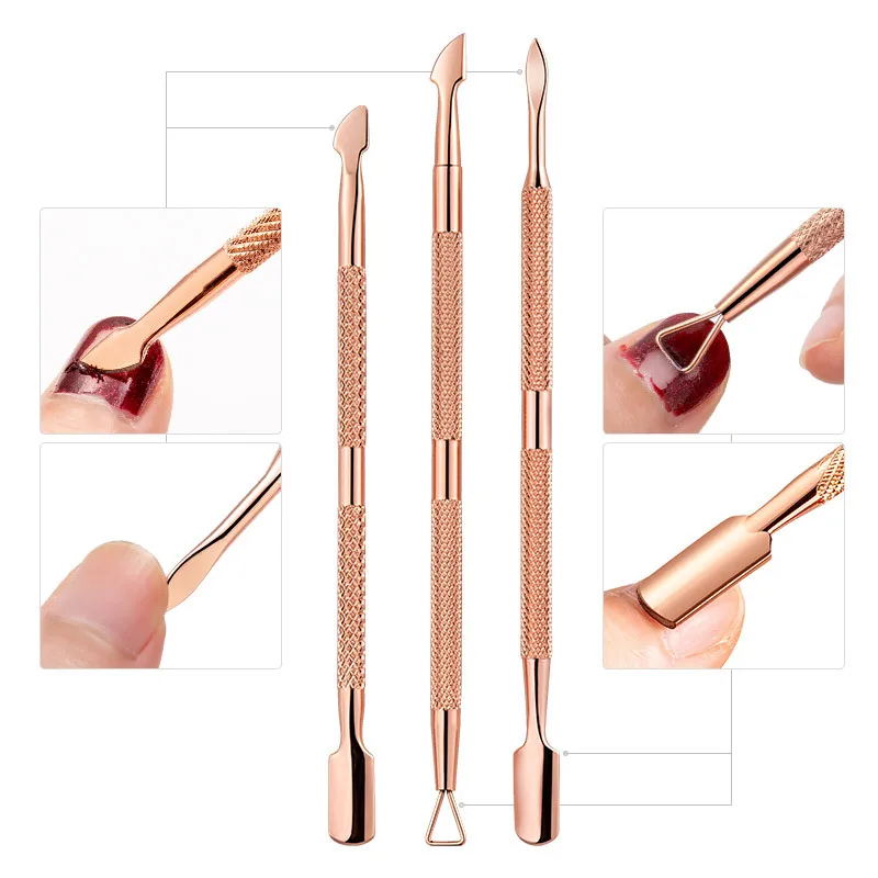 3 Style Stainless Steel Nail Cuticle Pusher Tweezer Nail Art Files Gel Polish Remove Manicure Care Groove Clean Tools