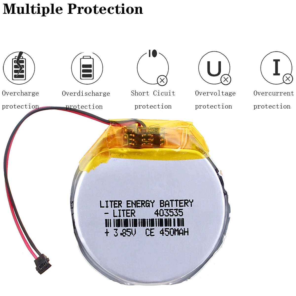 3.85V 403535 450mAh Rechargeable li Polymer Round battery For Smart watch Finow x3   Finow x5  replace  lem5  lem 5